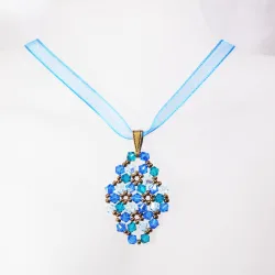 Pendant 65cm - Marissa Rhombus S-Blue Organza - Pendant 65cm - Laiton bronze